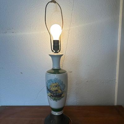 Hand-Painted Table Lamp with Sailing Ship Scene