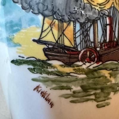 Hand-Painted Table Lamp with Sailing Ship Scene