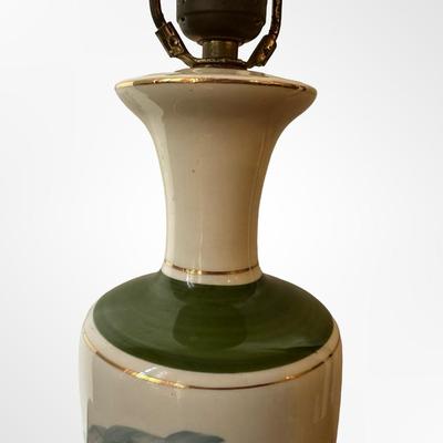 Hand-Painted Table Lamp with Sailing Ship Scene