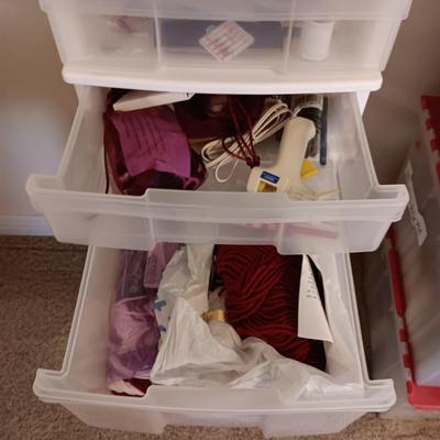 MULTI DRAWER ORGANIZER FILLED WITH CRAFT AND SEWING ITEMS