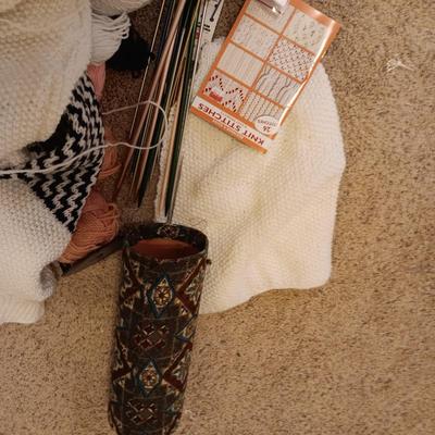 YARN, KNITTING NEEDLES WITH A HOLDER AND A SWEATER 95% COMPLETED