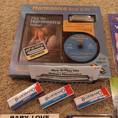 3 HARMONICAS. INSTRUCTION CD/BOOK & CHILDREN'S CD'S AND CASSETTES