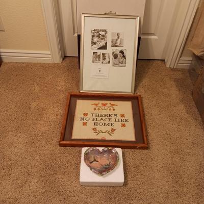 HALLMARK THE FAMILY TREE PICTURE FRAME, NEEDLEPOINT WALL HANGING AND A PLATE WITH QUOTE