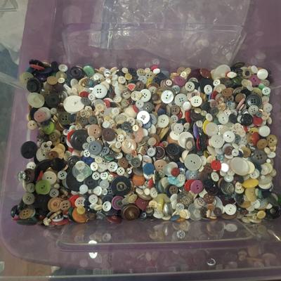 Sale Photo Thumbnail #707: this weighs OVER 15 pounds.  It is mostly buttons but also has some beads and jewelry making pieces.  We took periodic photos as things were added to the tub. The container is included.  Shipping will likely be 16 or 17 pounds and the box will have to be 