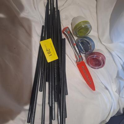 Sale Photo Thumbnail #765: knife, chopsticks and single serve condiment jars