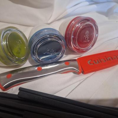 Sale Photo Thumbnail #767: knife, chopsticks and single serve condiment jars