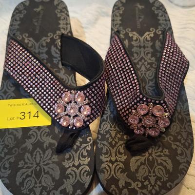 Sale Photo Thumbnail #972: these have been worn but not much.  Very cute flip flops with wedge heel.