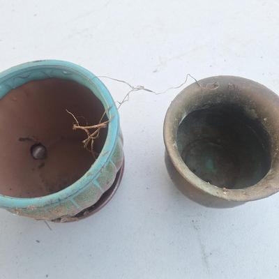 Sale Photo Thumbnail #171: 2 are pottery one is brass