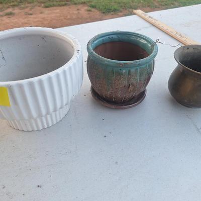 Sale Photo Thumbnail #168: 2 are pottery one is brass