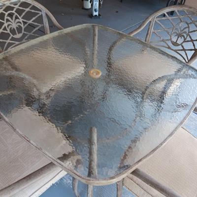 HAMPTON BAY GLASS TOP PATIO TABLE WITH 4 CHAIRS