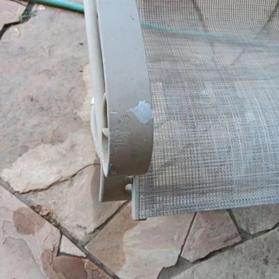 2 ROCKING SWIVEL PATIO CHAIRS AND A PLASTIC STORAGE BOX