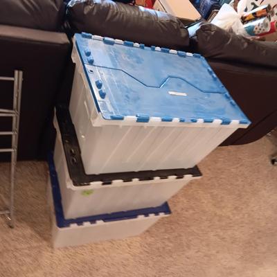 3 STORAGE TOTES, AN ORGANIZER, FLY ZAPPER AND PLASTIC TUB