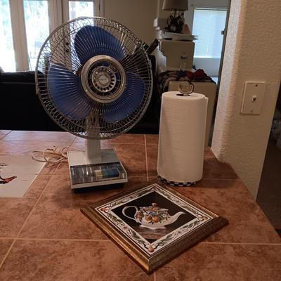 OSCILLATING FAN, PAPER TOWEL HOLDER AND FRAMED PICTURE