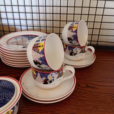 NORITAKI "TWAS THE NIGHT BEFORE CHRISTMAS" SCOTTY DOG DINNERWARE FOR 8 WITH EXTRAS