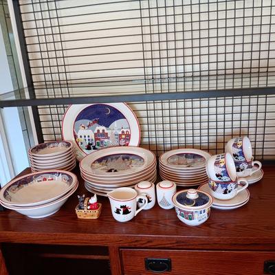 NORITAKI "TWAS THE NIGHT BEFORE CHRISTMAS" SCOTTY DOG DINNERWARE FOR 8 WITH EXTRAS