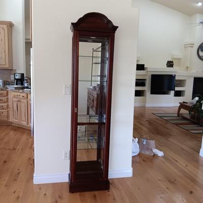 HOWARD MILLER LIGHTED NARROW CURIO CABINET WITH MIRRORED BACK