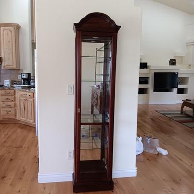 HOWARD MILLER LIGHTED NARROW CURIO CABINET WITH MIRRORED BACK