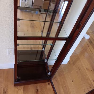 HOWARD MILLER LIGHTED NARROW CURIO CABINET WITH MIRRORED BACK