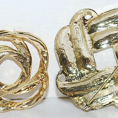 Collection of 2 SWIRL Style BROOCHES (1¾" + 1½" Diameter) on Gold Tone Settings