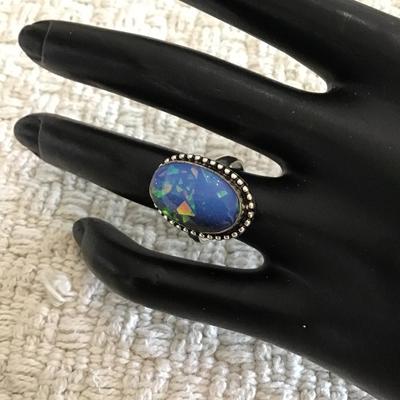 Opal type sterling silver ring