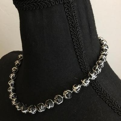 Cool vintage, unique crackle, black and white crackle beaded necklace
