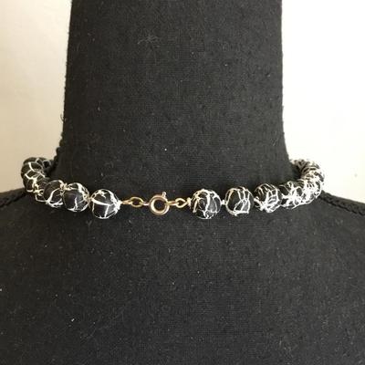 Cool vintage, unique crackle, black and white crackle beaded necklace