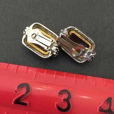 Beautiful, vintage, gold and silver, toned, chunky amethyst, gemstone type clip on earrings