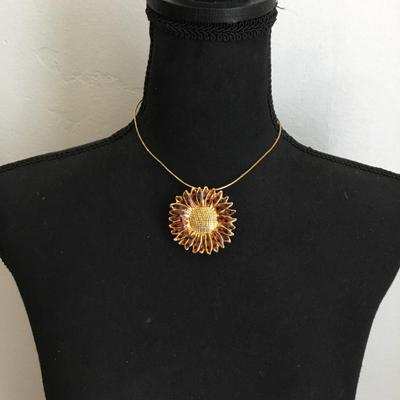 Vintage flower, pendant, or scarf clip and gold tone chain necklace