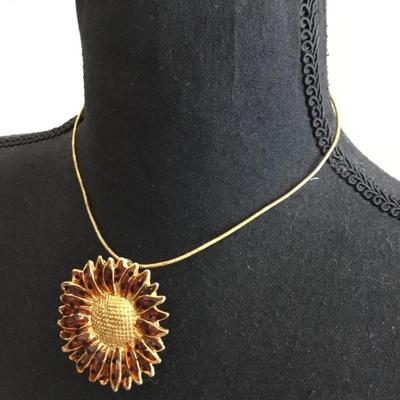 Vintage flower, pendant, or scarf clip and gold tone chain necklace