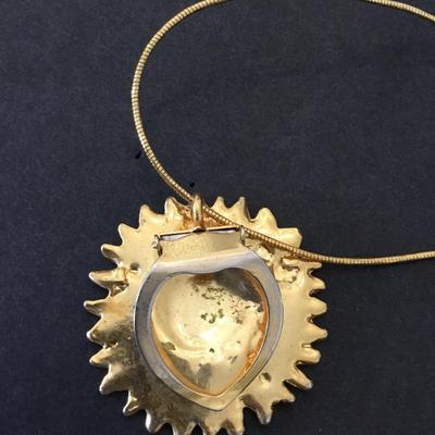 Vintage flower, pendant, or scarf clip and gold tone chain necklace