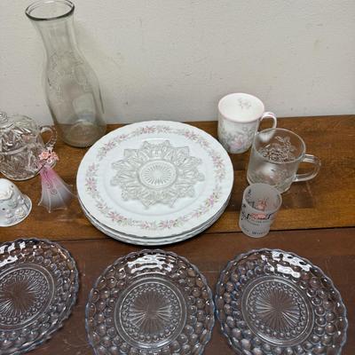 Bric Brac Lot - glass, ceramic, plates, cups, figurines, bells, Carafe, etc