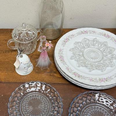 Bric Brac Lot - glass, ceramic, plates, cups, figurines, bells, Carafe, etc