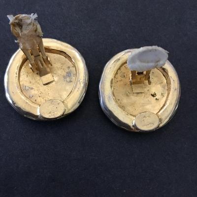 Vintage Norma Jean, Roman soldier, coin gold tone, clip on earrings
