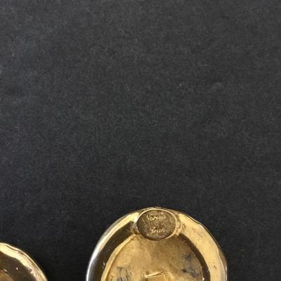 Vintage Norma Jean, Roman soldier, coin gold tone, clip on earrings