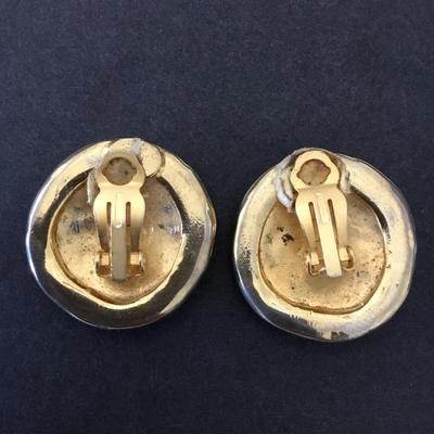 Vintage Norma Jean, Roman soldier, coin gold tone, clip on earrings