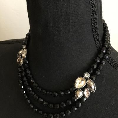 Beautiful, black bead, rhinestone statement necklace