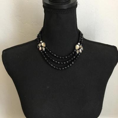 Beautiful, black bead, rhinestone statement necklace