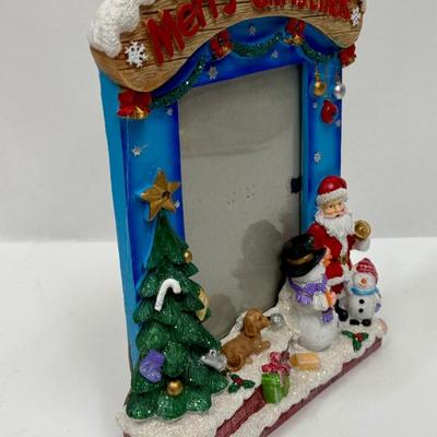 CHRISTMAS Photo Frame Santa Clause with two Snowmen and a dog