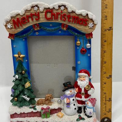 CHRISTMAS Photo Frame Santa Clause with two Snowmen and a dog