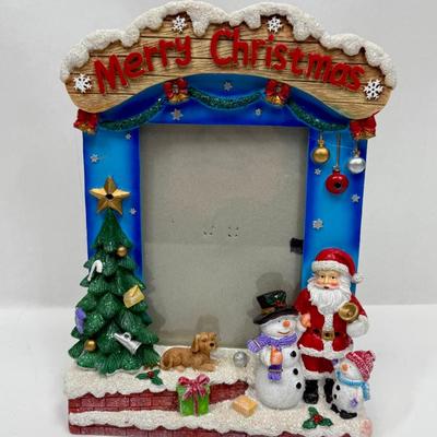 CHRISTMAS Photo Frame Santa Clause with two Snowmen and a dog