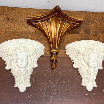 Lot of 3 Display Shelves Plaster Chalkware