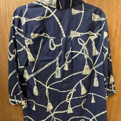 Navy Blue & Gold Top Chico's size 1.5 (USA size 10) tassle pattern