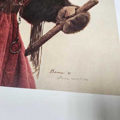 Sale Photo Thumbnail #531: Signed, Numbered      Bama   447/1500
Limited Edition   MINT condition 
Recent retail prices are $725 and $ 2150
The term for 'leader' among mountain men is 'boosh-way.' This boosh-way heads a local mountain man organization called Yellowstone Mountain Me