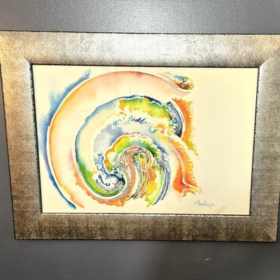 Framed Abstract Rainbow Swirl Print