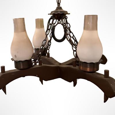 Rustic Wood and Iron Four-Light Chandelier