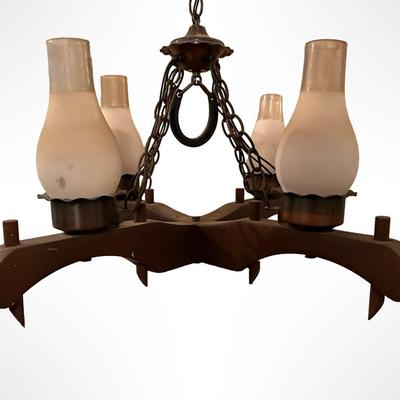 Rustic Wood and Iron Four-Light Chandelier