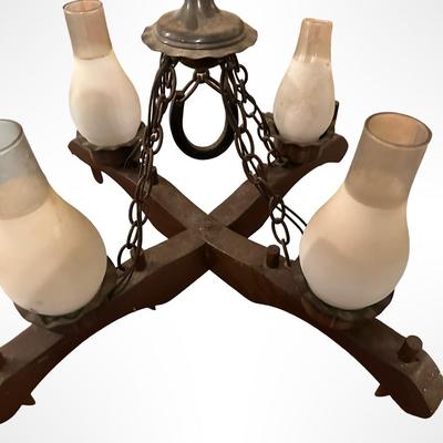 Rustic Wood and Iron Four-Light Chandelier