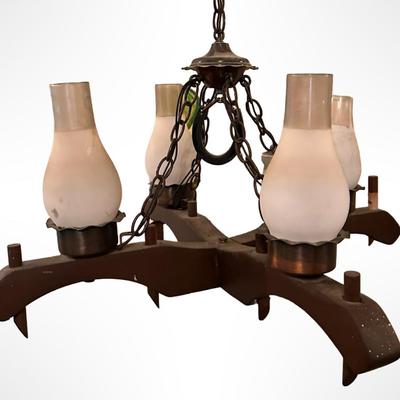 Rustic Wood and Iron Four-Light Chandelier