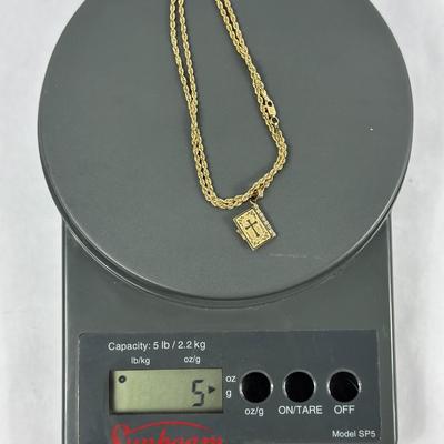 Lot 24: 14k Gold Necklace with Holy Bible & Scripture Pendant - 5g