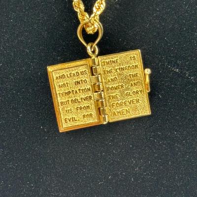 Lot 24: 14k Gold Necklace with Holy Bible & Scripture Pendant - 5g